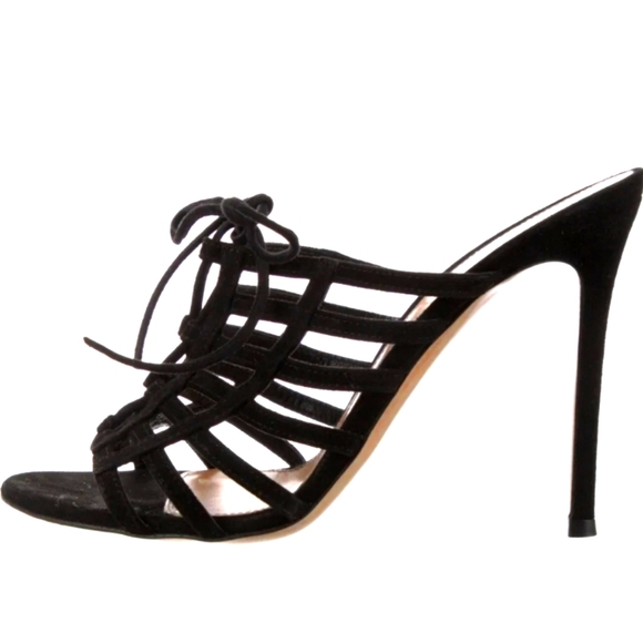 Gianvito Rossi Black Suede Caged Stiletto Heels Size 9.5/41 Like New Condition - Picture 2 of 16